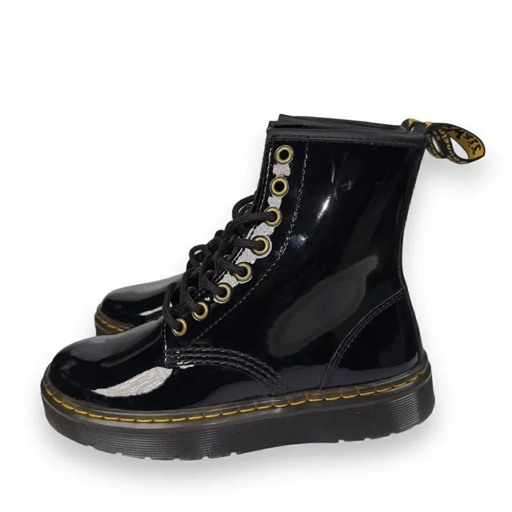 Dr. Martens Zavala Patent‎ Leather Combat Boots Black Women's 5